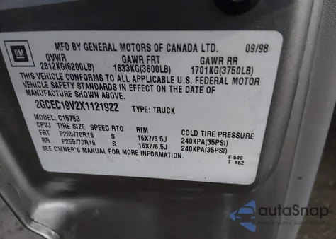 1999 Chevrolet Silverado 1500 Ls из США, поврежденный, VIN 2GCEC19V2X1121922